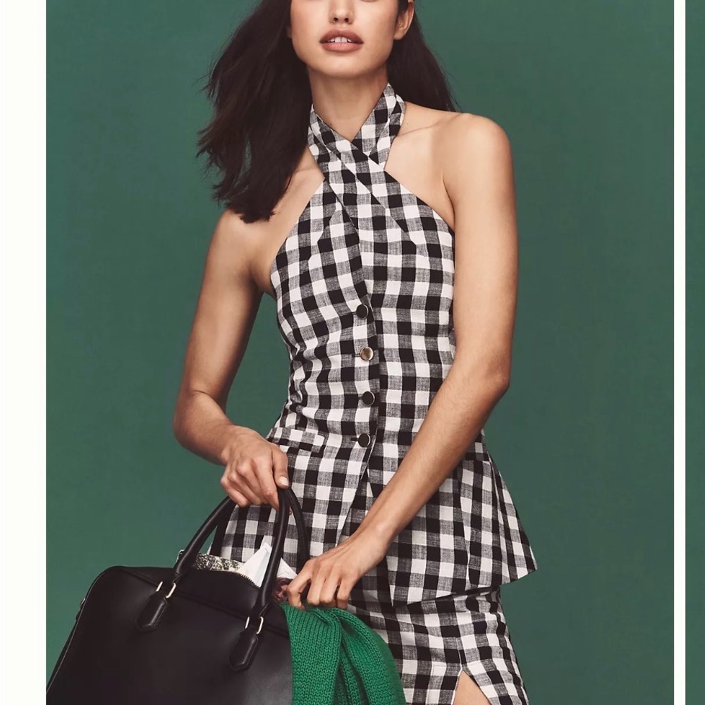 Maeve Linen Blend Gingham Halter Top